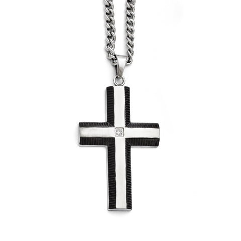 Stainless Steel Brushed and Polished Black IP-plated Cross with CZ  Neckla SRN1347 - shirin-diamonds