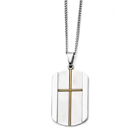 Stainless Steel Yellow IP-plated Cross Brushed/Polished Necklace SRN1349 - shirin-diamonds