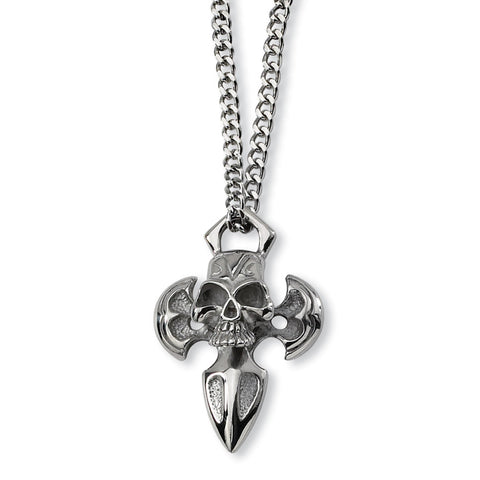 Stainless Steel Cross with Skull Necklace SRN134 - shirin-diamonds