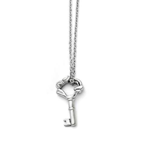 Stainless Steel Polished Fancy Key Pendant Necklace SRN1354 - shirin-diamonds