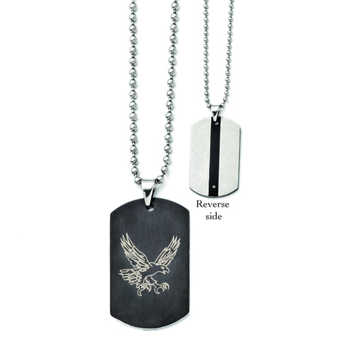 Stainless Steel Eagle Dog Tag Black IP-plated Polished Necklace SRN1357 - shirin-diamonds