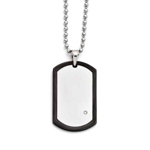 Stainless Steel Black IP-plated With CZ Dog Tag Polished Necklace SRN1358 - shirin-diamonds