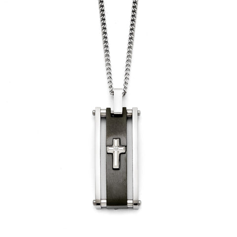 Stainless Steel Cross Black IP-plated Polished Necklace SRN1359 - shirin-diamonds
