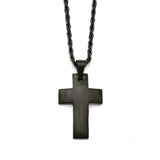 Stainless Steel Black IP-plated Brushed Cross Necklace SRN1360 - shirin-diamonds