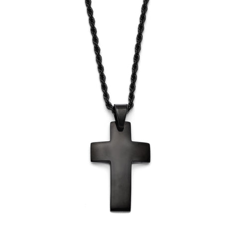 Stainless Steel Black IP-plated Polished Cross Necklace SRN1361 - shirin-diamonds