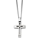 Stainless Steel Brushed and Polished Cross with CZ Necklace SRN1368 - shirin-diamonds