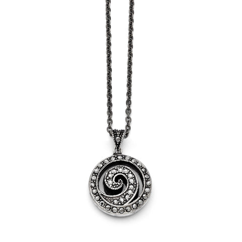 Stainless Steel Marcasite and Antiqued Swirl Necklace SRN1377 - shirin-diamonds