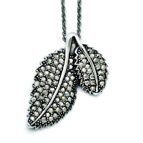 Stainless Steel Marcasite and Antiqued Leaf Necklace SRN1379 - shirin-diamonds