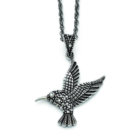 Stainless Steel Marcasite and Antiqued Bird Necklace SRN1380 - shirin-diamonds