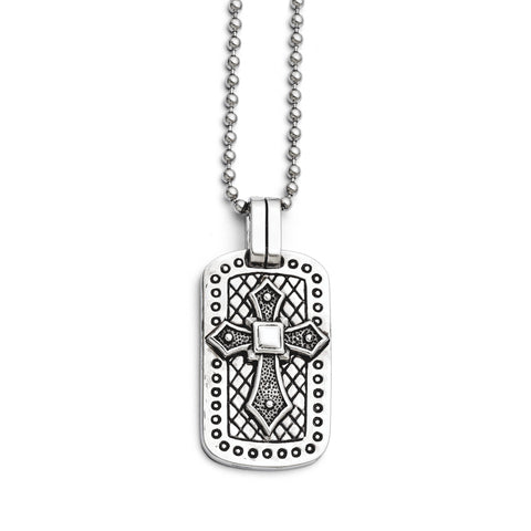 Stainless Steel Antiqued Cross Dog Tag Necklace SRN1388 - shirin-diamonds