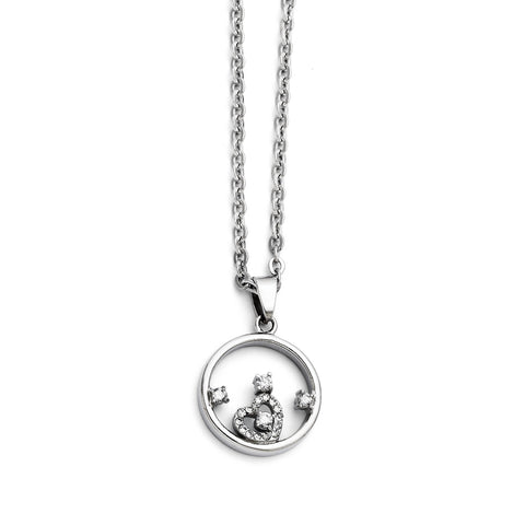 Stainless Steel Round with Heart CZ Polished Necklace SRN1390 - shirin-diamonds