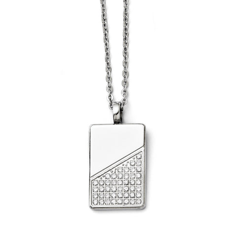 Stainless Steel Dog Tag with CZ  Necklace SRN1400 - shirin-diamonds