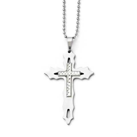 Stainless Steel & Sterling Silver Diamond Cut and Polished Cross Necklace SRN1411 - shirin-diamonds
