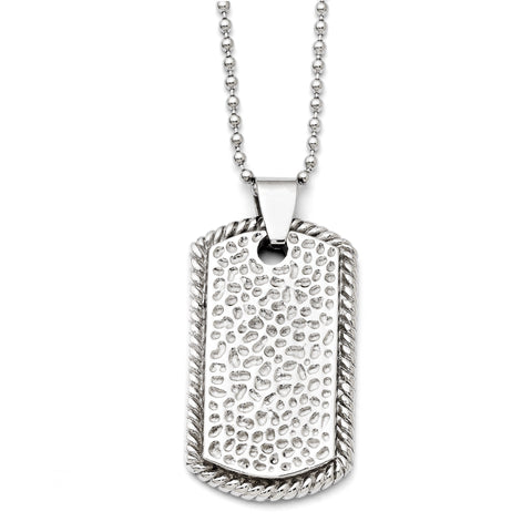 Stainless Steel Textured Polished Dog Tag Necklace SRN1422 - shirin-diamonds