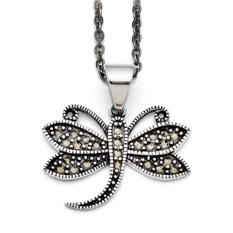 Stainless Steel Butterfly Marcasite Necklace SRN1430 - shirin-diamonds
