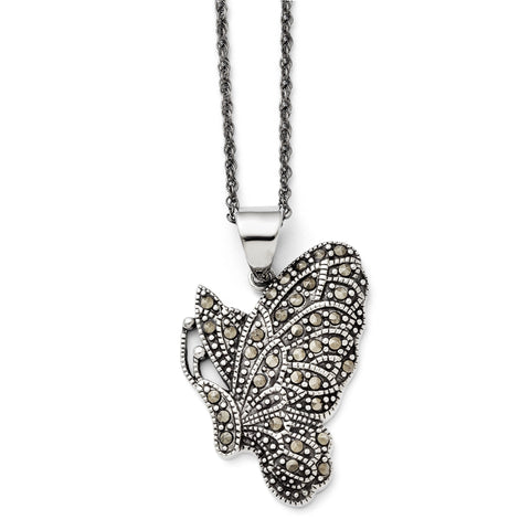 Stainless Steel Butterfly Marcasite Necklace SRN1431 - shirin-diamonds