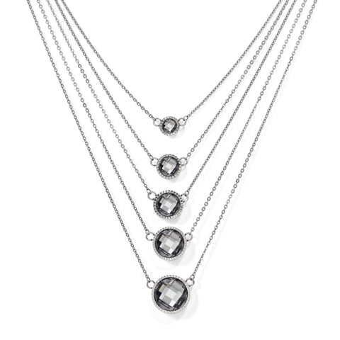 Stainless Steel Grey Glass with 2in ext. Polished Necklace SRN1438 - shirin-diamonds