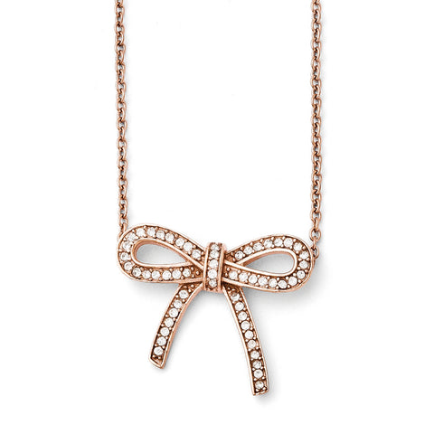 Stainless Steel Crystal Polished Bow with 1.75in ext. Necklace SRN1449 - shirin-diamonds