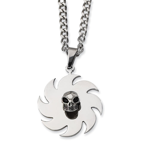 Stainless Steel Saw Blade with Skull Necklace SRN144 - shirin-diamonds