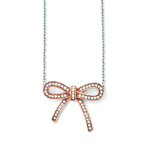 Stainless Steel Crystal Polished Bow with 1.75in ext. Necklace SRN1450 - shirin-diamonds