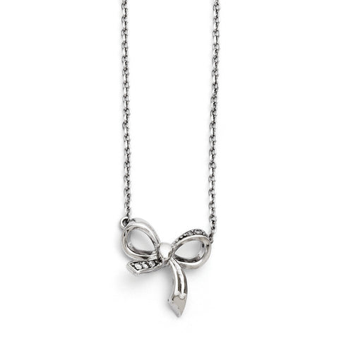 Stainless Steel Polished CZ Bow with 1.75in ext. Necklace SRN1454 - shirin-diamonds