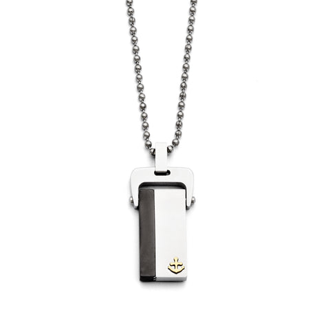 Stainless Steel Polished Yellow & Black IP-plated  Dog Tag Necklace SRN1462 - shirin-diamonds