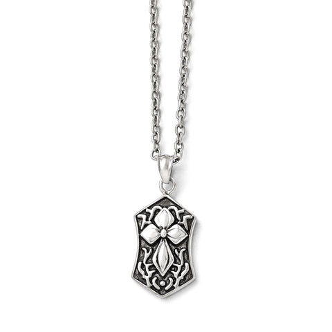 Stainless Steel Polished and Antiqued Cross Necklace SRN1484 - shirin-diamonds