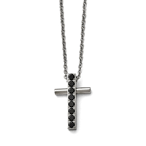 Stainless Steel Polished Black CZs Cross Necklace SRN1489 - shirin-diamonds