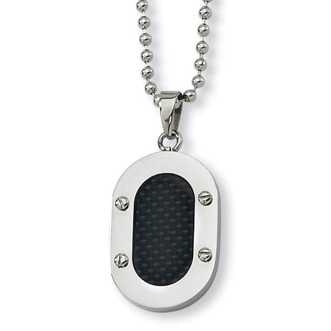 Stainless Steel Polished w/Black Carbon Fiber Inlay 22in Necklace SRN148 - shirin-diamonds