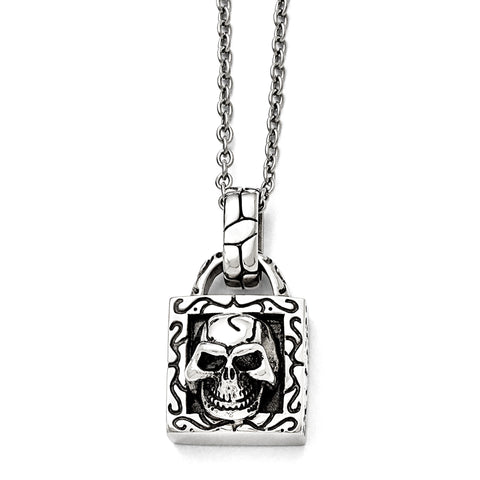 Stainless Steel Polished and Antiqued Skull Necklace SRN1491 - shirin-diamonds