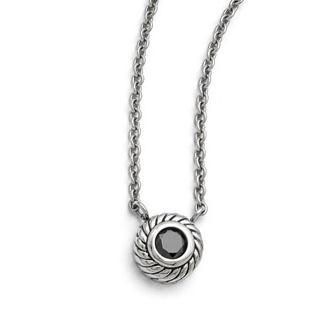 Stainless Steel Polished Black CZ Circle w/1in ext. Necklace SRN1501 - shirin-diamonds