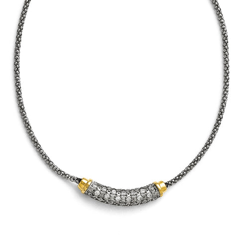 Stainless Steel Polished Yellow PVD-plated CZ w/2in ext. Necklace SRN1504 - shirin-diamonds
