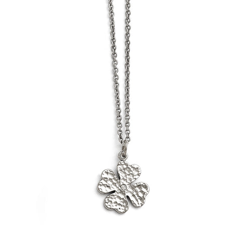 Stainless Steel Polished Four Leaf Clover with Crystal Necklace SRN1536 - shirin-diamonds