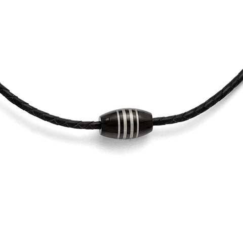 Stainless Steel Polished Black IP-plated Leather Cord Necklace SRN1539 - shirin-diamonds
