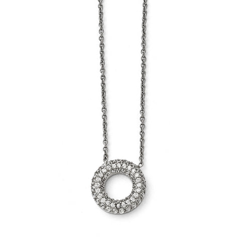 Stainless Steel Polished Circle with CZs Necklace SRN1555 - shirin-diamonds
