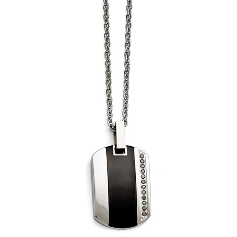 Stainless Steel Polished Black Ceramic Inlay CZ Small Necklace SRN1583 - shirin-diamonds