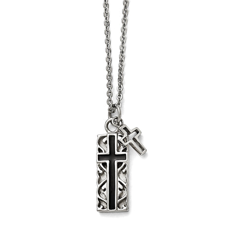 Stainless Steel Polished Black IP-plated Two-piece Cross Necklace SRN1585 - shirin-diamonds