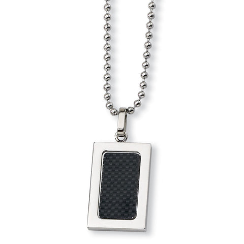 Stainless Steel Polished w/ Black Carbon Fiber Inlay 22in Necklace SRN158 - shirin-diamonds
