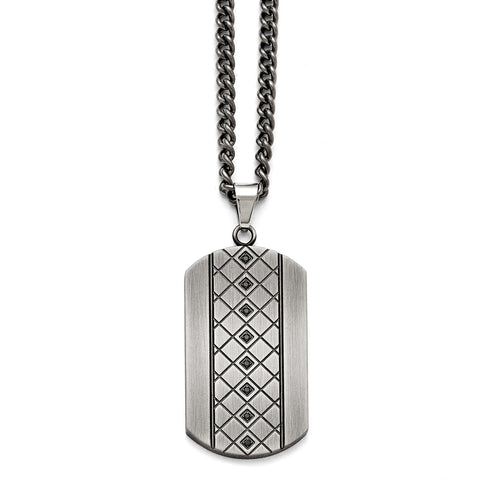 Stainless Steel Brushed w/Black CZ Necklace SRN1592 - shirin-diamonds