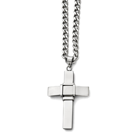 Stainless Steel Polished and Brushed Cross Necklace SRN1603 - shirin-diamonds