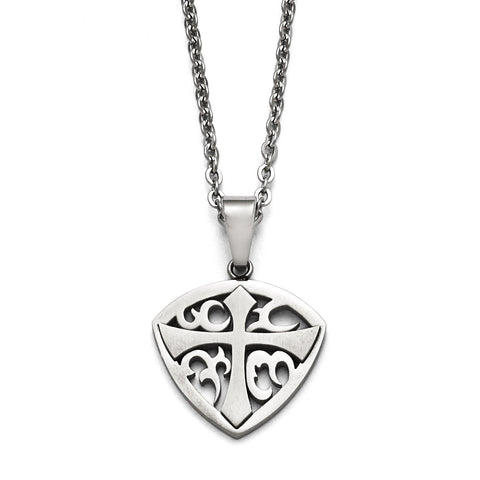 Stainless Steel Polished and Brushed Cross Necklace SRN1604 - shirin-diamonds