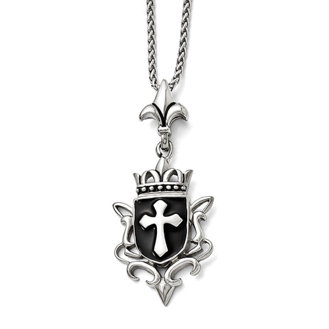 Stainless Steel Antiqued and Enameled Cross Necklace SRN1623 - shirin-diamonds