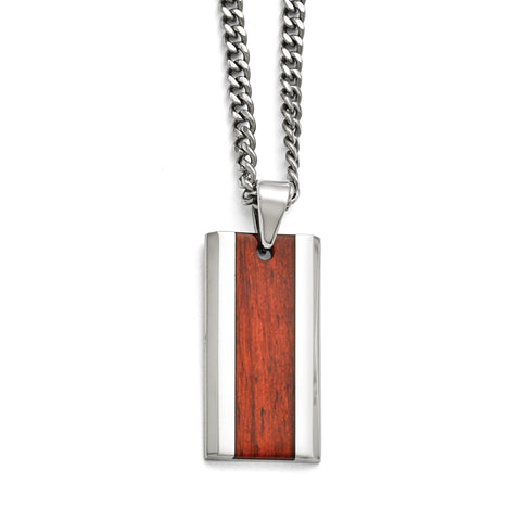 Stainless Steel Polished Red Wood Inlay Enameled Necklace SRN1630 - shirin-diamonds