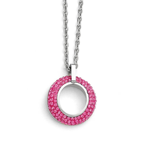 Stainless Steel Polished with Pink Crystal Circle Necklace SRN1637 - shirin-diamonds