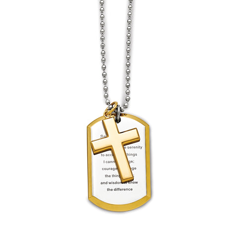 Stainless Steel Polished Yellow IP-plated Serenity Prayer Necklace SRN1642 - shirin-diamonds