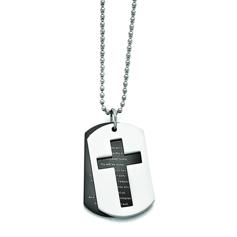 Stainless Steel Polished Black IP-plated Lord's Prayer Necklace SRN1643 - shirin-diamonds