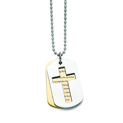 Stainless Steel Polished Yellow IP-plated Serenity Prayer Necklace SRN1644 - shirin-diamonds