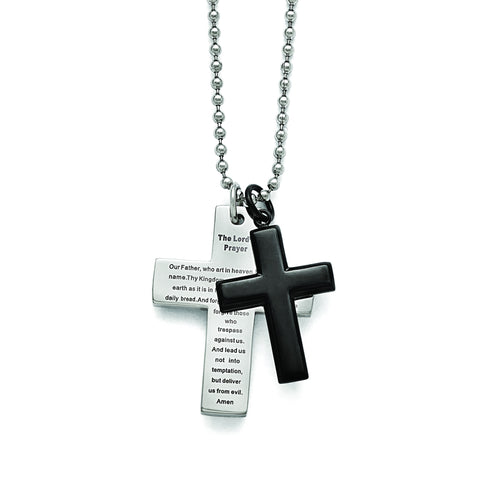 Stainless Steel Polished Black IP-plated Lord's Prayer Cross Necklace SRN1645 - shirin-diamonds