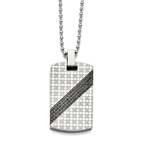 Stainless Steel Polished 1/2ct tw. Diamond Dog Tag Necklace SRN1647 - shirin-diamonds