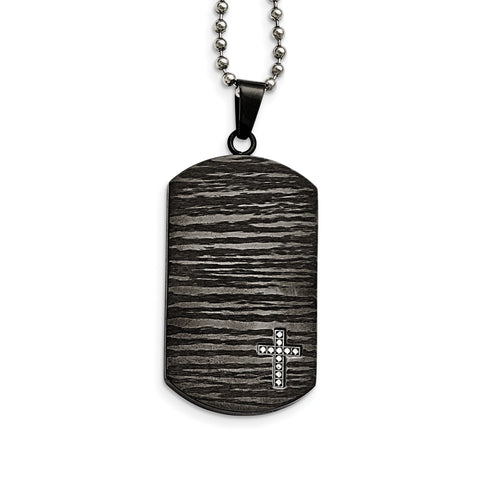 Stainless Steel Polished/Brushed IP-plated 1/10ct.tw Dia Dog Tag Necklace SRN1656 - shirin-diamonds